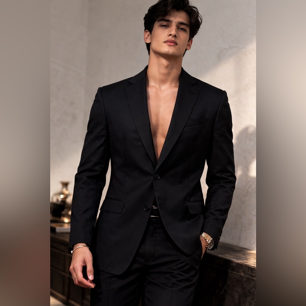 Ermenegildo Zegna 100% Wool Black Slim-Fit Suit Sz 50R